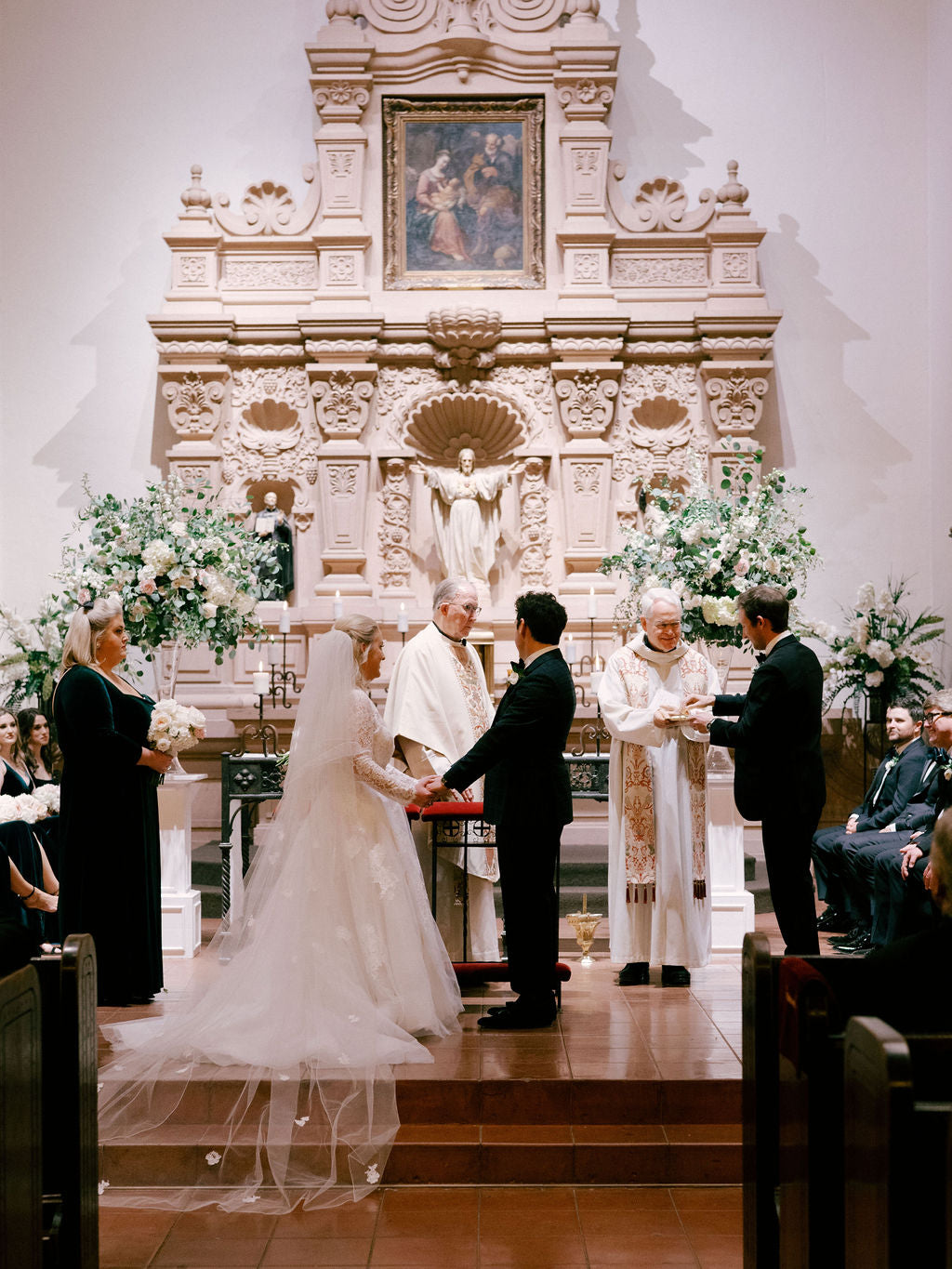 bride and groom outside church