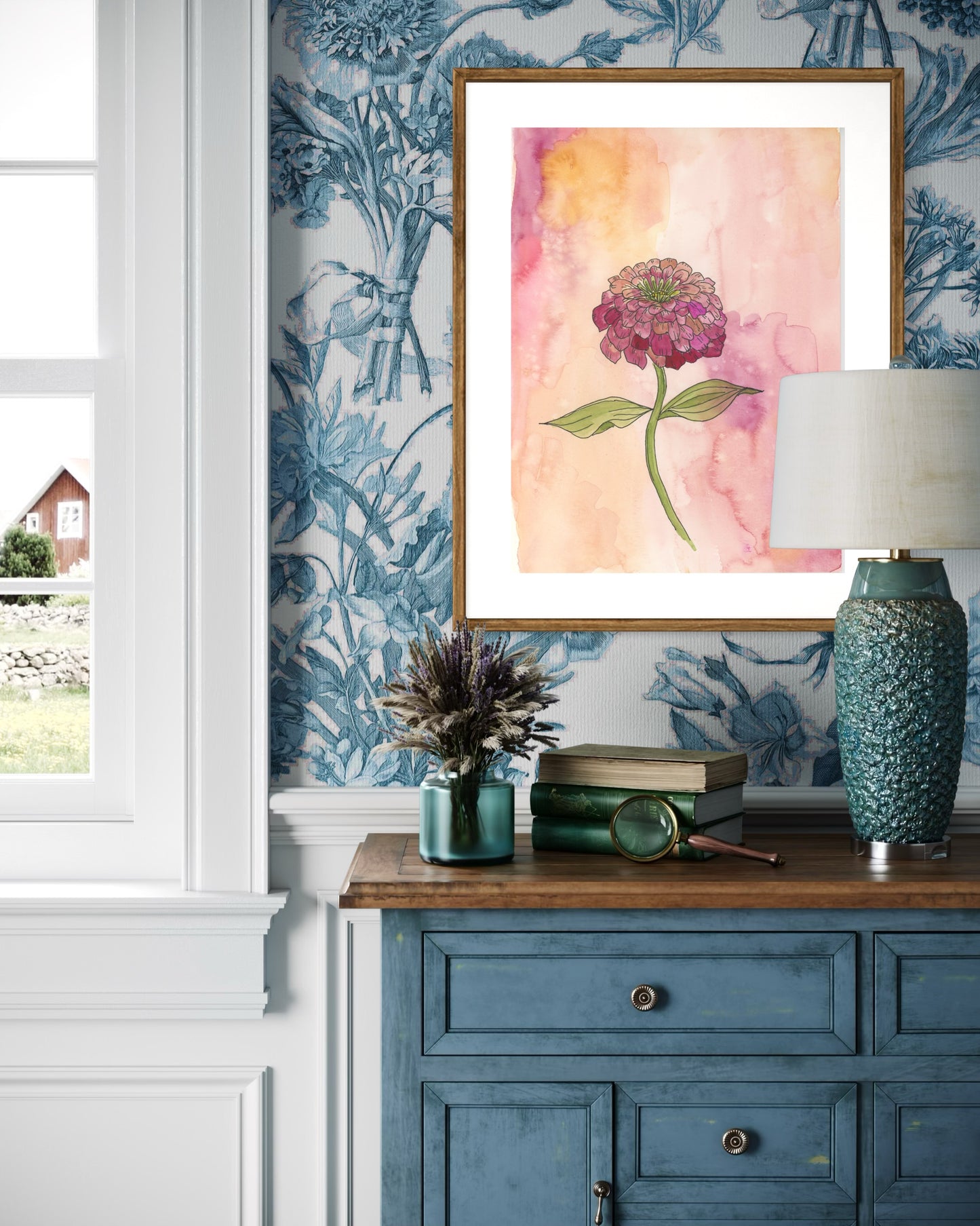 Tranquil Zinnia Watercolor Print