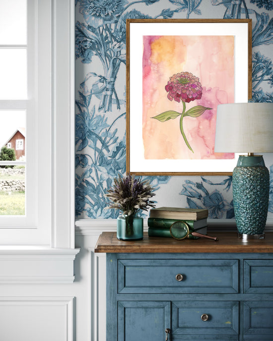 Tranquil Zinnia Watercolor Print